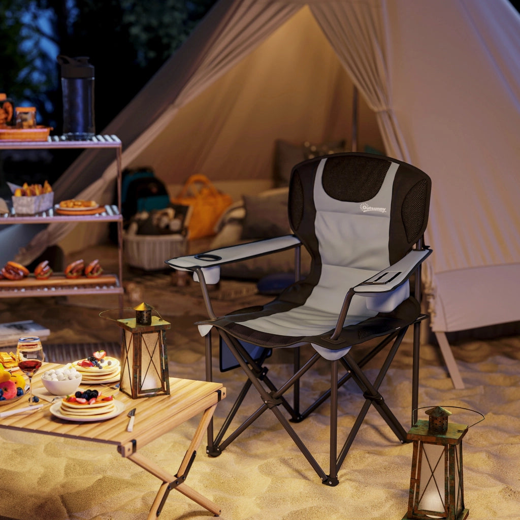 Sedia da camping pieghevole ¨C Zephmum ¨C Nero, con braccioli regolabili, porta-bicchieri e tasche laterali