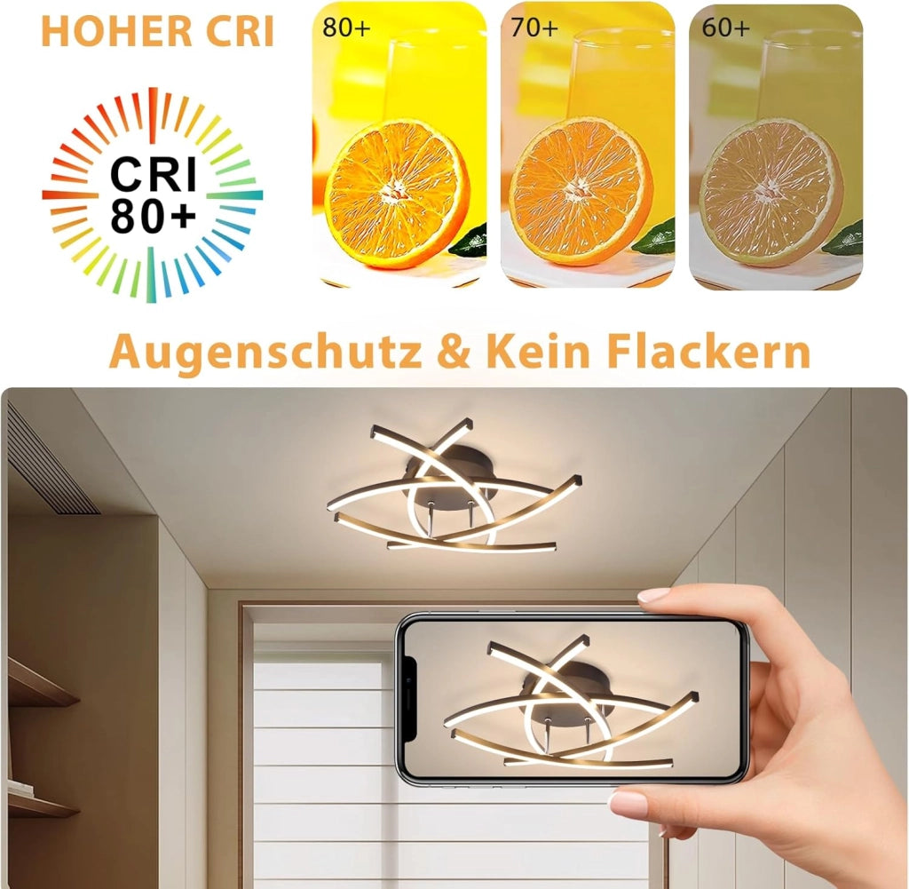 ZMH Lampada da soffitto plafoniera LED moderna nera 32W per soggiorno ufficio