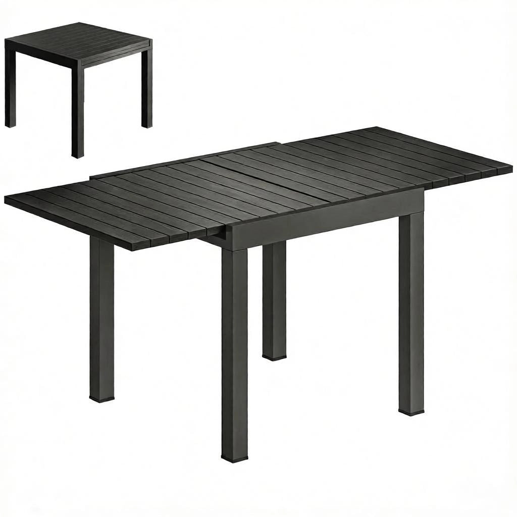 Tavolo da pranzo - estraibile per 4-6 persone - prolunga in alluminio - effetto legno - solo tavolo