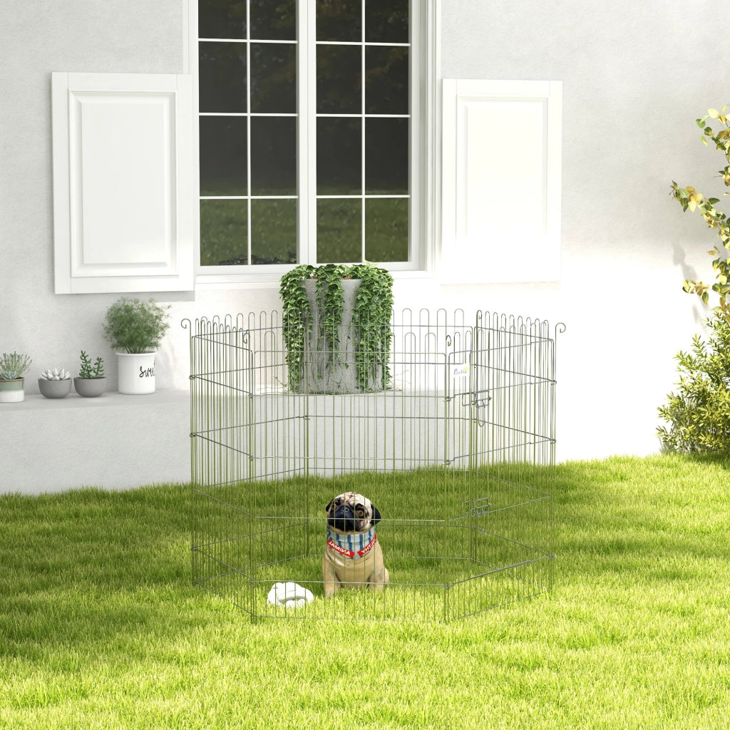 Recinto per Cani Pieghevole 8 Pezzi con Porta ¨C zephmum ¨C Grigio Acciaio 63x91 cm