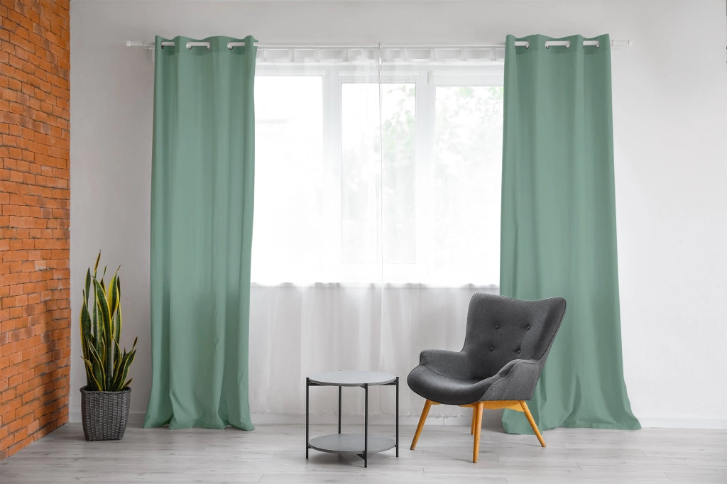 Tenda Semioscurante 140 x 290 Cm Moderne Con Occhielli  Salvia - 2 Tende