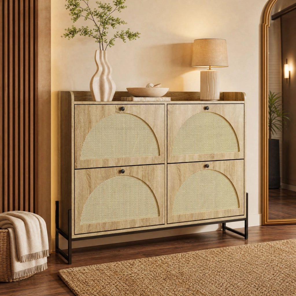 Scarpiera salvaspazio con ante in PE-rattan 121 x 25 x 91;5 cm; colore naturale