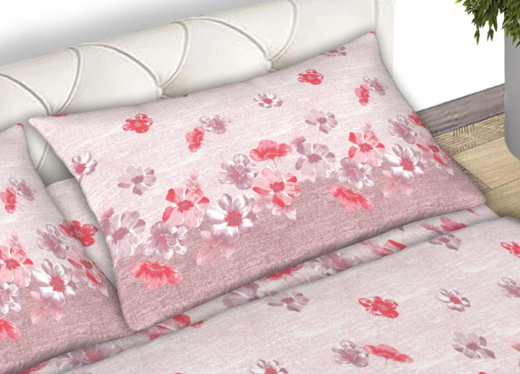 Completo Lenzuola Matrimoniale 100% Cotone Made Italy Disegno Emma CN - Matrimoniale - Rosa