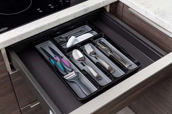 Organizzatore di Cucina a 6 Compartimenti Premium con 6 Sezioni - Nero e Grigio