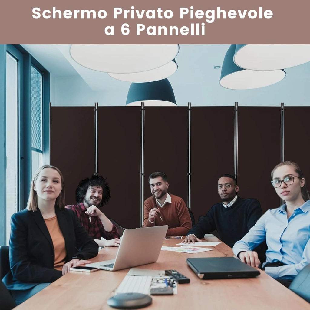Paravento da Interno in Metallo, Separé Divisorio Interno Pieghevole con Piedini Stabili, Pannelli Divisori per Interni per Casa e Ufficio (Marrone, 334,5 x 172 cm (6 Pannelli con ruote))