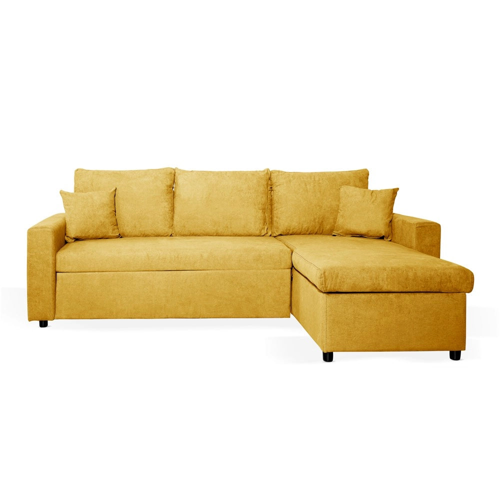 Divano con penisola reversibile funzione letto Golf tessuto senape 225x148x91H