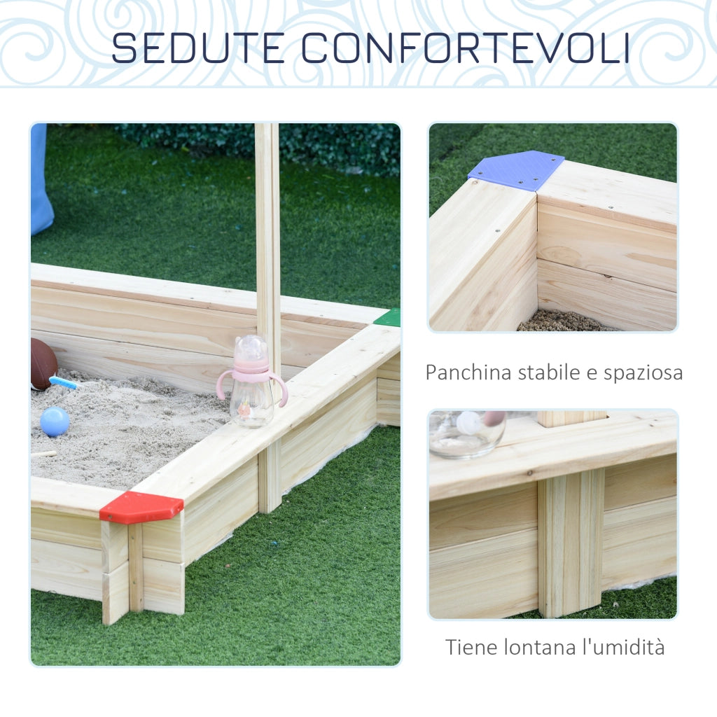 Sabbiera con Tettuccio Parasole Regolabile e Panca ¨C zephmum ¨C Legno
