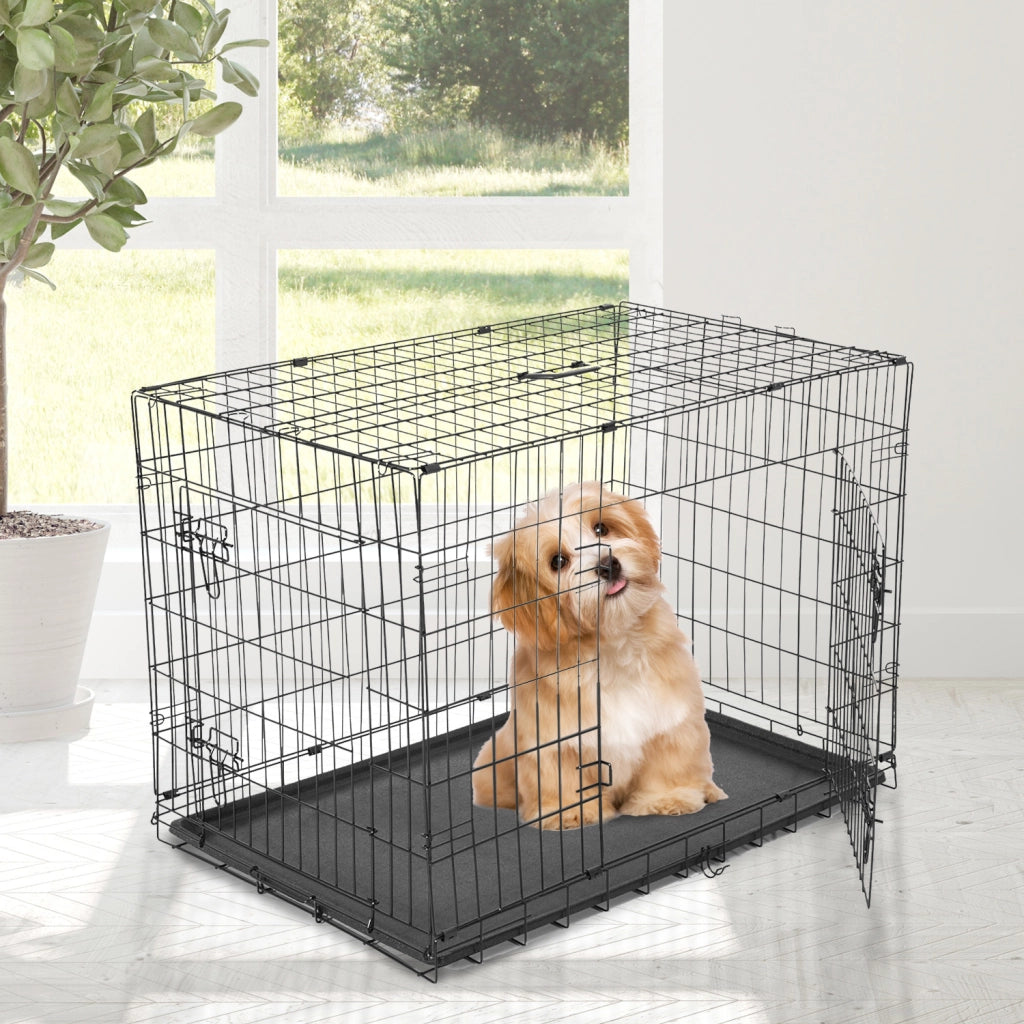 GABBIA TRASPORTINO PER ANIMALI PIEGHEVOLE IN ACCIAIO 76X53X57 CM NERO