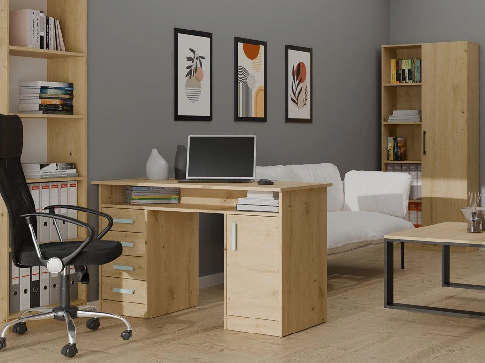 Scrivania ADA rovere artisan 125 cm 4 cassetti mobile con ripiani per ufficio camera e laptop