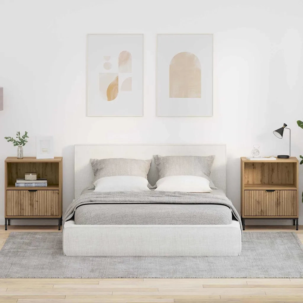 Set di 2 Comodini | Armadio da Notte | Mobiletto da notte rovere artigianale 49 x 36 x 61 cm