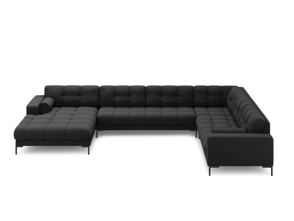 Cosmopolitan Design - Divano panoramico destro "Bali" 7 posti in tessuto strutturato grigio scuro 