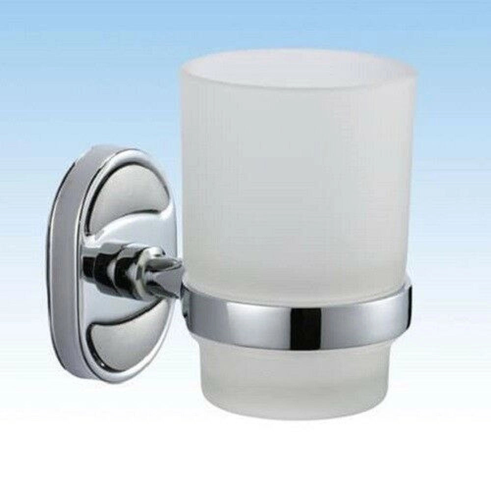 Trade Shop - Porta Spazzolini Dentifricio Bicchiere Vetro Satinato Parete Bagno Ovale 52007 -