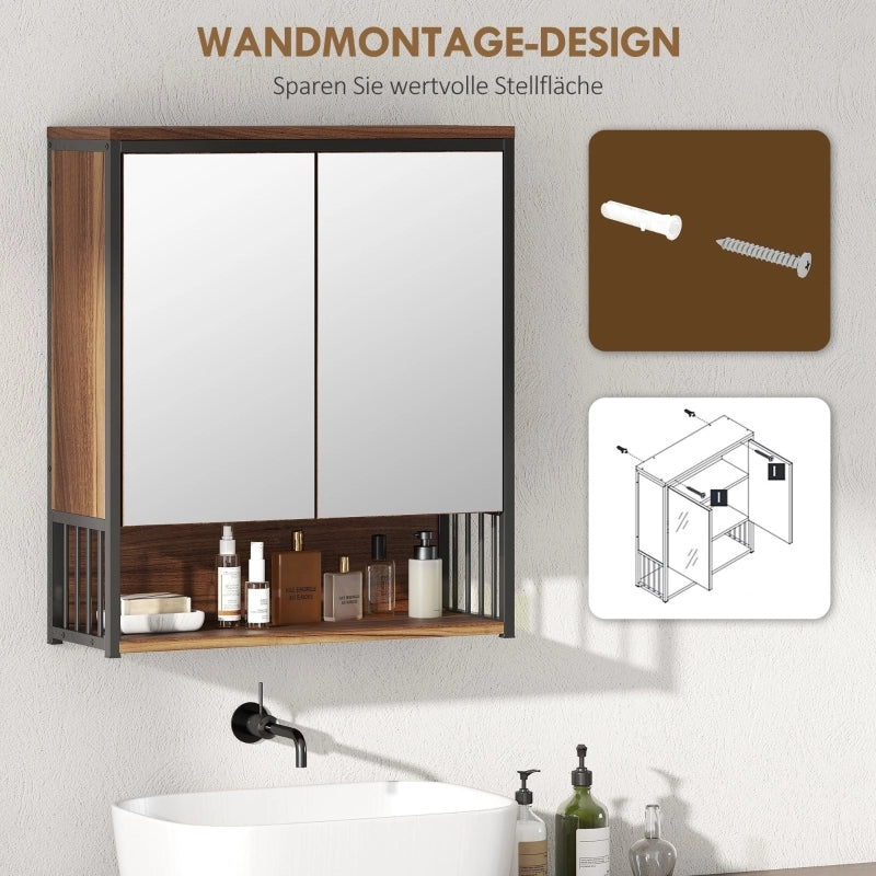 Mobiletto da bagno a specchio da parete, mobiletto da bagno in MDF e truciolato, marrone