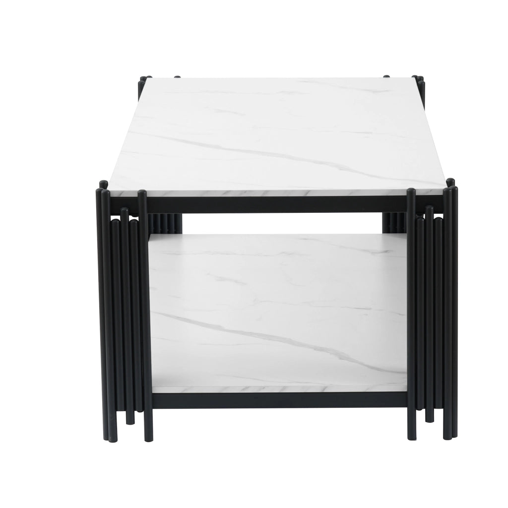 Tavolino da caffè con 2 ripiani - per soggiorno - in MDF e metallo - 114 x 64 x 46 cm - bianco e nero