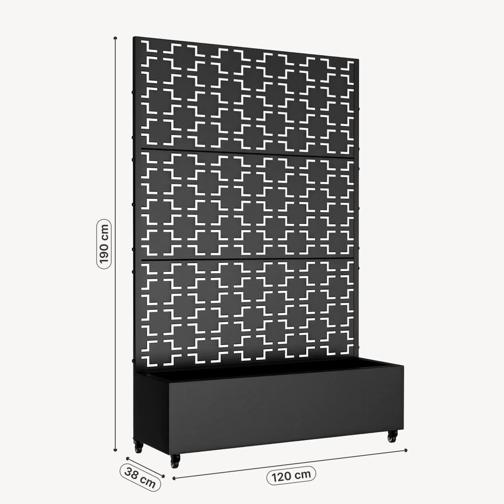 Fioriera con Spalliera Aaskis a Rotelle in Acciaio 190 x 120 x 38 cm - Nero casa.pro