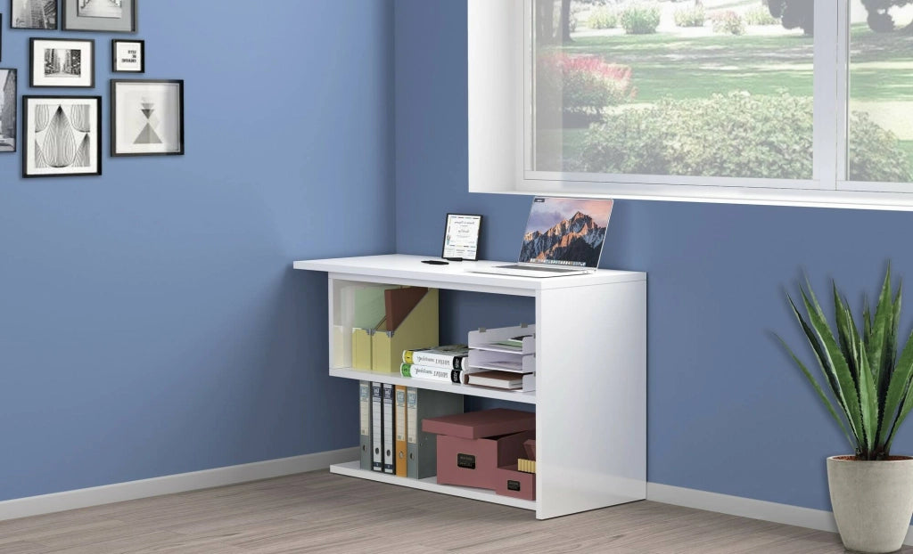 Topazio, Scrivania 2 Cassetti Made in Italy, 120x50x75h cm Bianco Lucido