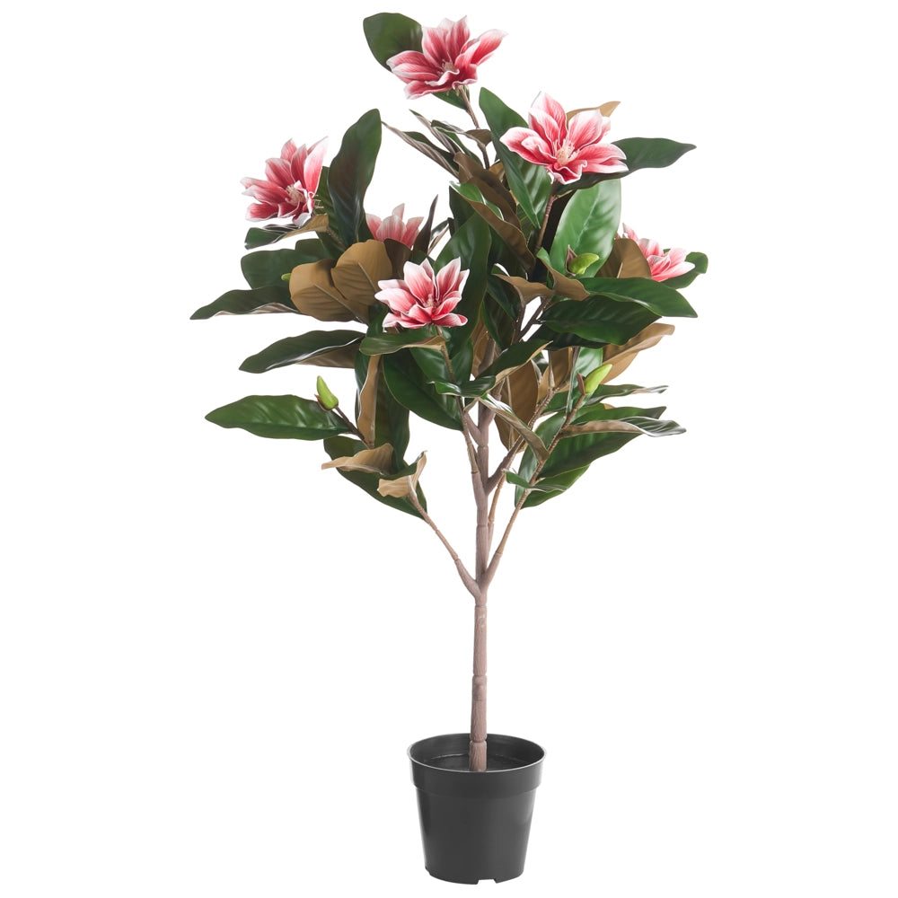 Pianta artificiale in vaso con fiori di magnolia realizzata a mano rosso da 90 cm decorazione moderna in plastica per interni