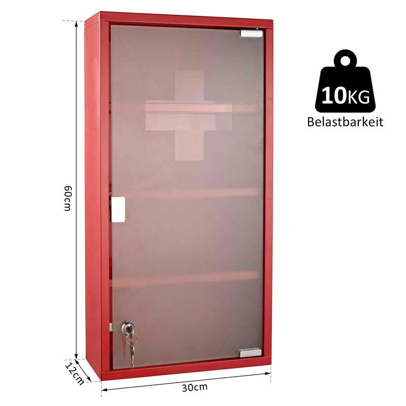ARMADIETTO PRONTO SOCCORSO PER MEDICINALI  60 X 30 X 12 CM ROSSO