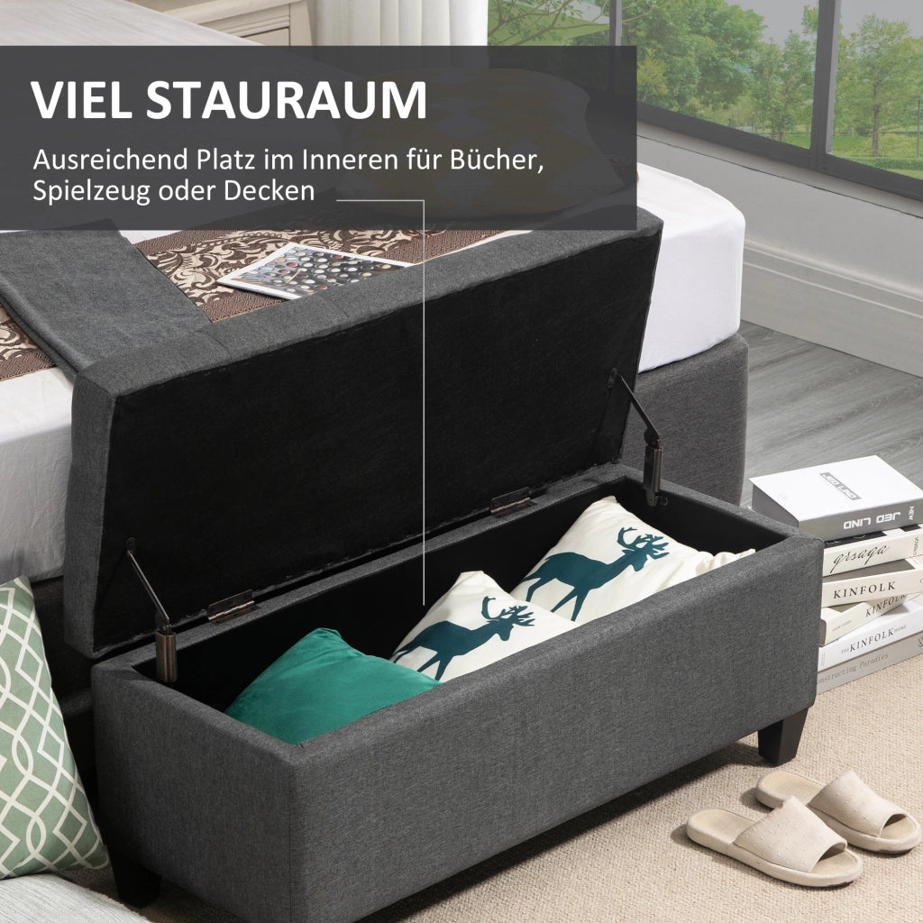 Panca contenitore imbottita con seduta morbida e vano interno in poliestere grigio scuro 100 × 40 × 44 cm
