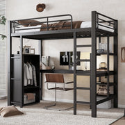 Letto a soppalco 90 × 200 cm con scrivania armadio e scaffali integrati in metallo e MDF nero scala a 5 gradini