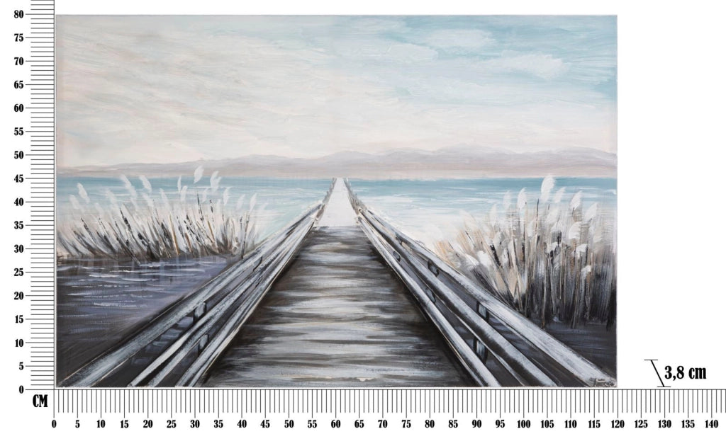 Dipinto su Tela Pontile 120x3,8x80 cm in Legno di Pino e Canvas Multicolor