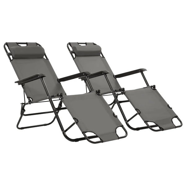 Lettini Prendisole Pieghevoli2 pz e Poggiagambe Acciaio Grigio cod mxl 6124