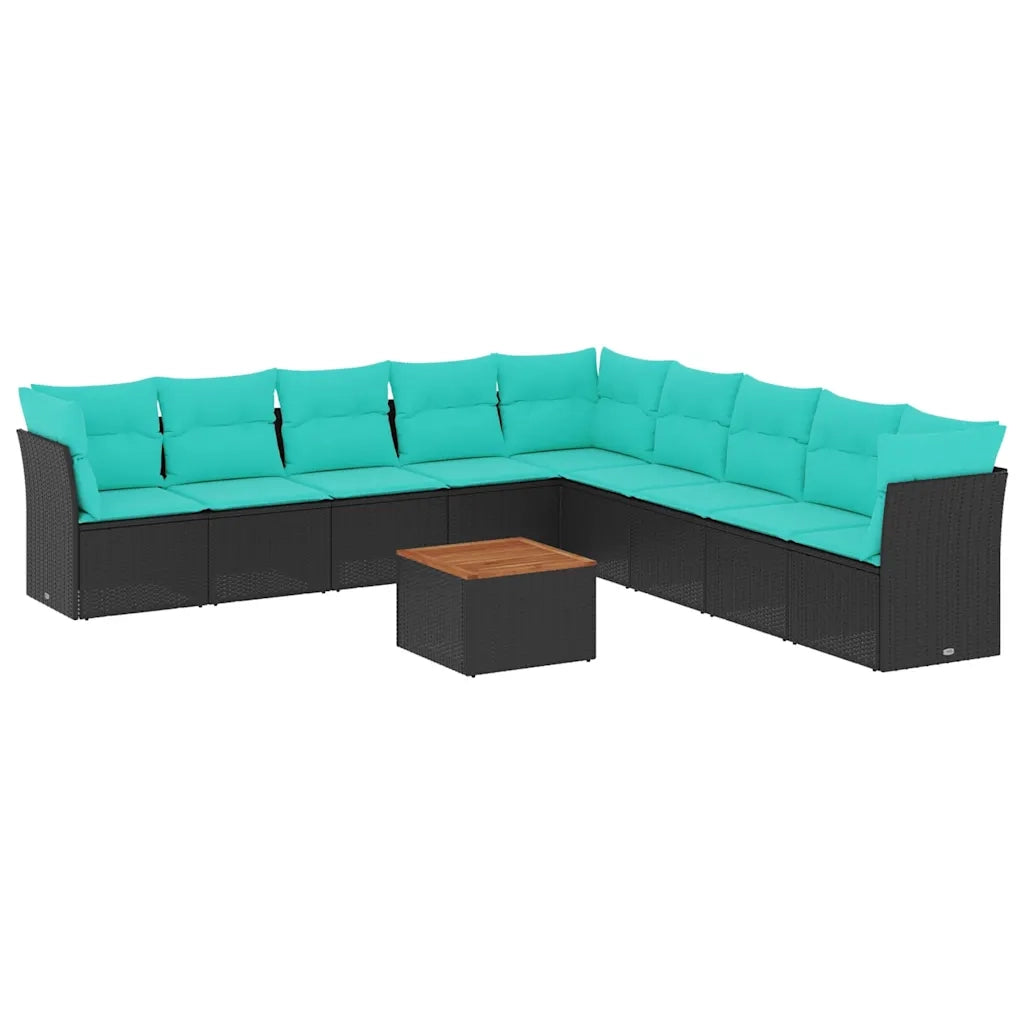 Set Divani da Giardino 10 pz con Cuscini Nero in Polyrattan