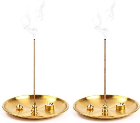 Wierookhouderset con supporto per sticchi da wierook 4-in-1 - 14 cm - rame e legno - adatto per diversi tipi di wierook.