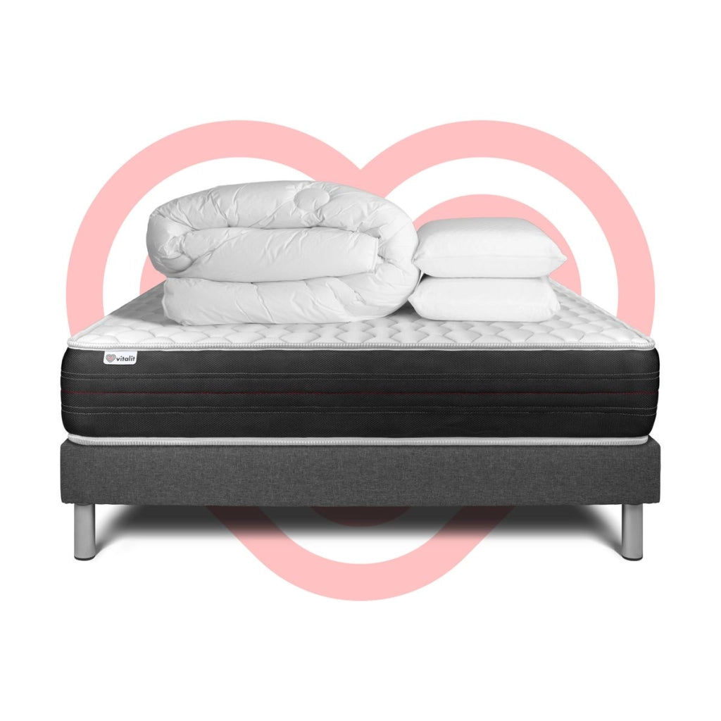 Pacchetto letto completo - Materasso 140x200cm + Box spring con doghe (kit) + 2 cuscini + Piumino - Vitalspring