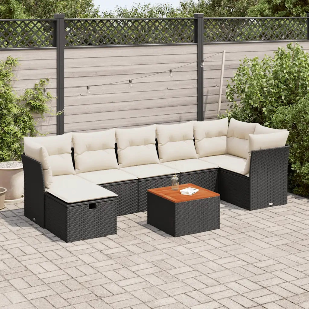Set Divani da Giardino con Cuscini 8 pz Nero in Polyrattan