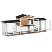 Gabbia per Piccoli Animali con Recinto Esterno Rampa Tetto in Asfalto Legno Abete Nero + Bianco + Naturale