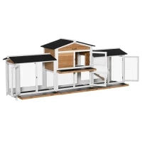 Gabbia per Piccoli Animali con Recinto Esterno Rampa Tetto in Asfalto Legno Abete Nero + Bianco + Naturale