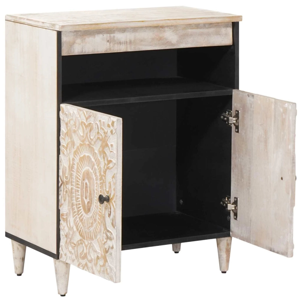 Credenza Bianco 60 x 33,5 x 75 cm Legno di mango massello 4018393