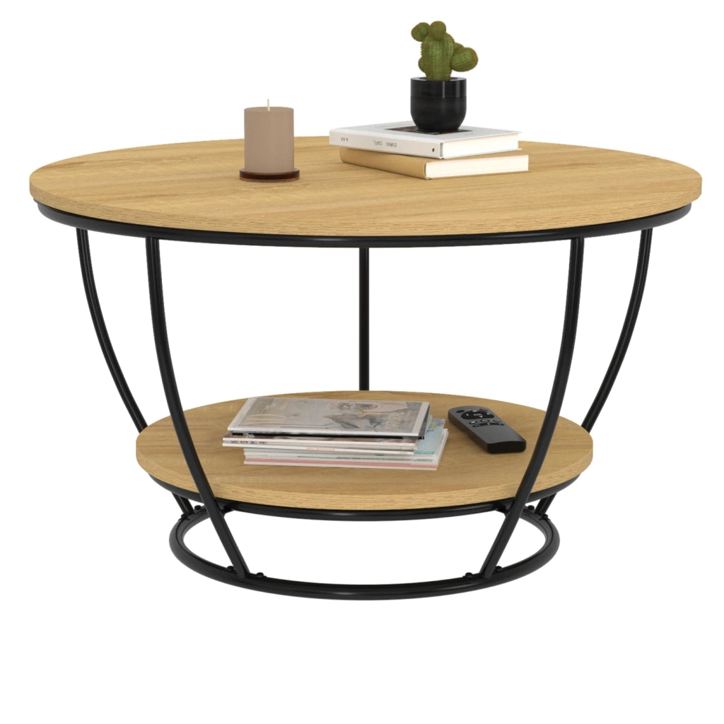 IDMarket - DETROIT Mesa de centro redonda de 70 cm con doble tablero de alambre