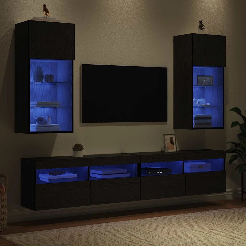 Mobiletti TV a parete 2 pcs Rovere Nero 40,5 x 30 x 90 cm