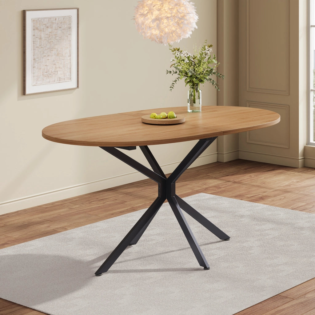 Tavolo da pranzo per 4-6 persone con piano in MDF e gambe incrociate, per cucina e sala da pranzo, naturale 120 × 80 × 75,5 cm