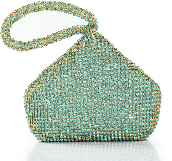Borsa da sera con pietre di vetro per occasioni speciali, colore blu turquesa, dimensioni unico, 17,5 cm × 20,1 cm, chiusura a righello e magnetica