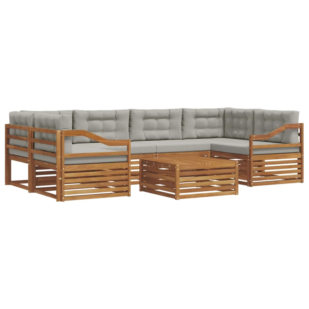 Set di divani da esterno 7 pcs Grigio Naturale e Chiaro