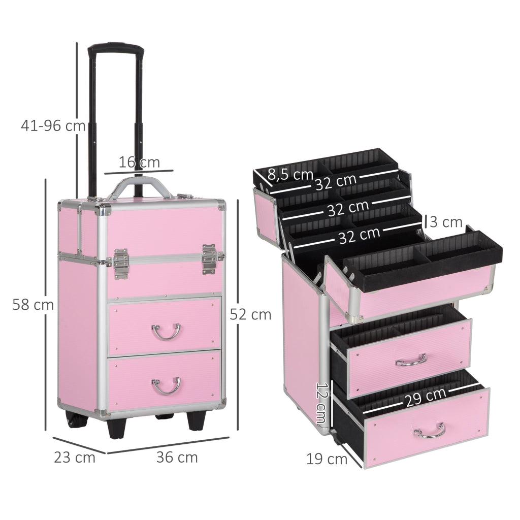 Valigia Cosmetici Trolley con Manico Telescopico Regolabile ¨C zephmum ¨C ABS Alluminio Rosa 36x23x58 cm