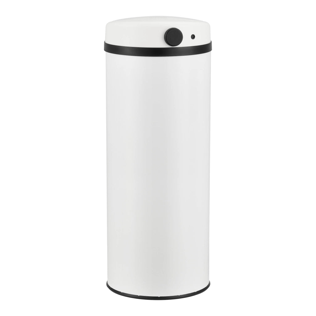Pattumiera Automatica 47 L, Bidone Cilindrico in Acciaio Inox (AxØ) 77 x 30,5 cm Coperchio con Sensore di Movimento e Display a LED, Apertura Ampia - Bianco