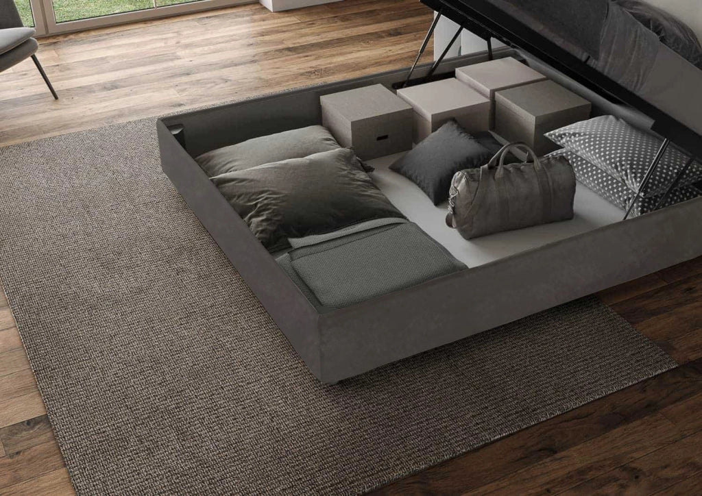 BS COM Letto matrimoniale king size contenitore imbottito 180x190 microfibra grigio