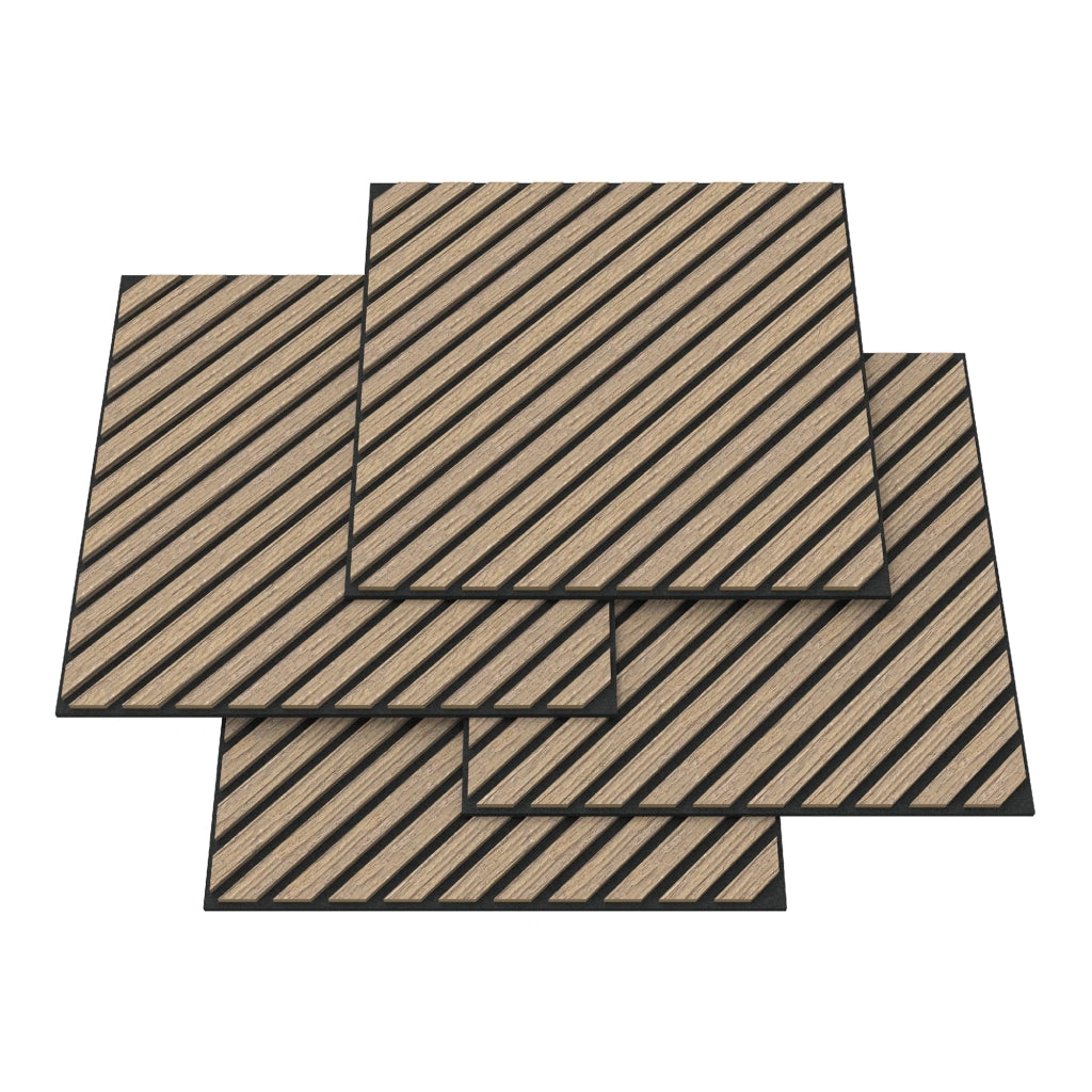 Set di 12 pannelli acustici con doghe diagonali 4,32 m² effetto noce chiaro 03_0009572