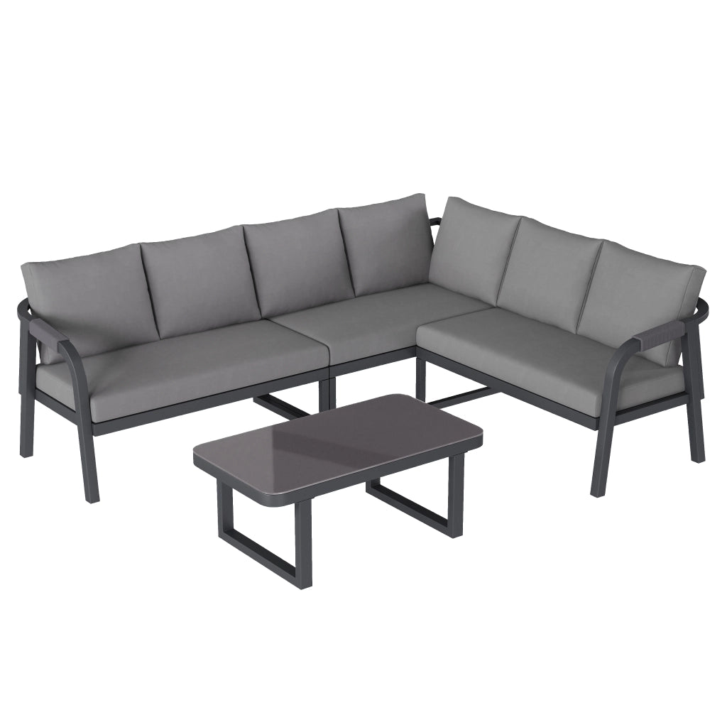 Set Divano da Giardino Angolare con Tavolino ¨C MINIMAL ¨C Polyrattan Grigio, 6 Posti