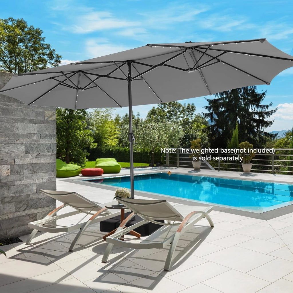 Ombrellone da Giardino Doppio 470 x 280 x 246,5 cm con LED, Ombrellone Rettangolare con Manovella, Ombrellone da Balcone Grande, Ombrellone da Patio per Piscina, Cortile senza Base