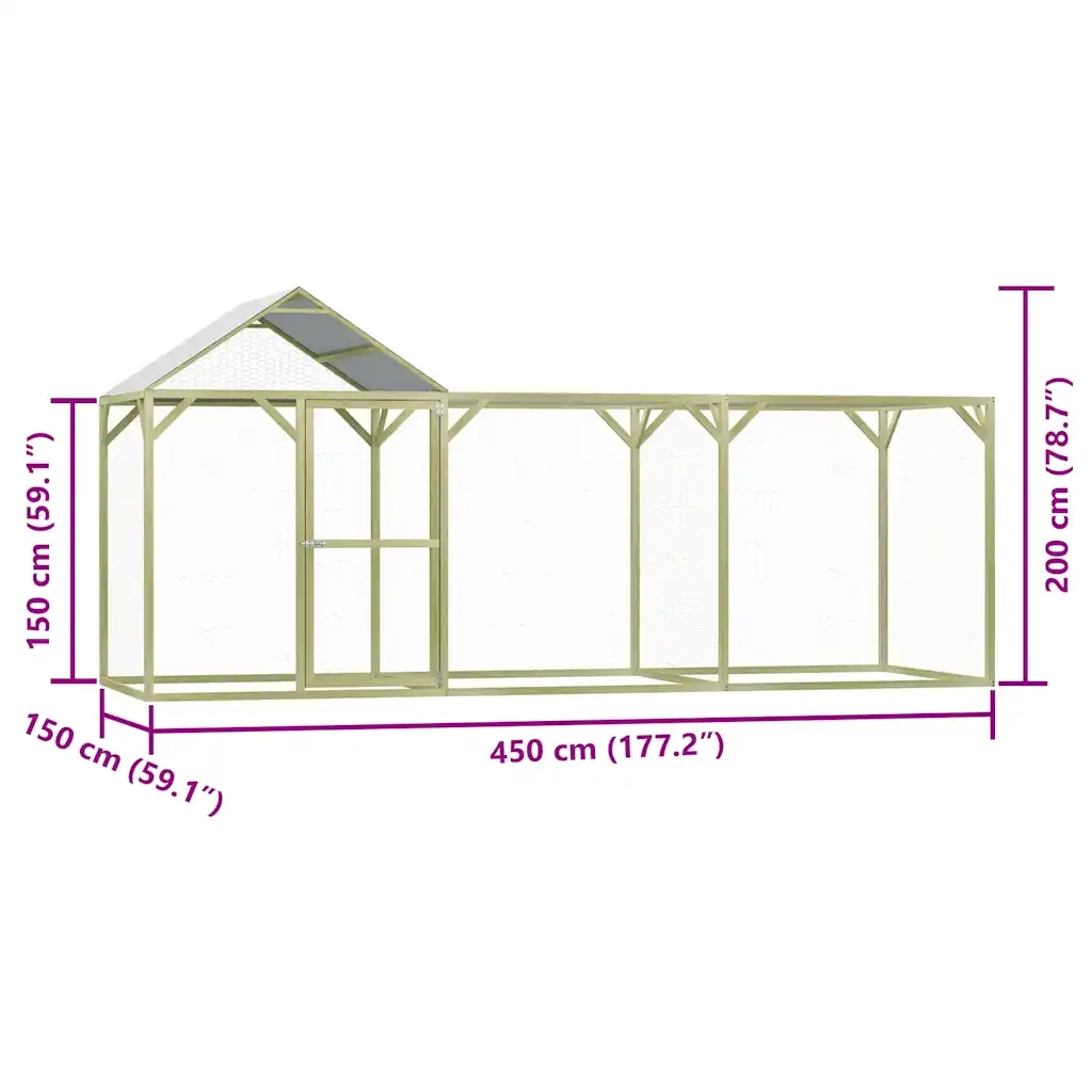 Pollaio 4,5x1,5x2 m in Legno di Pino Impregnato 278401
