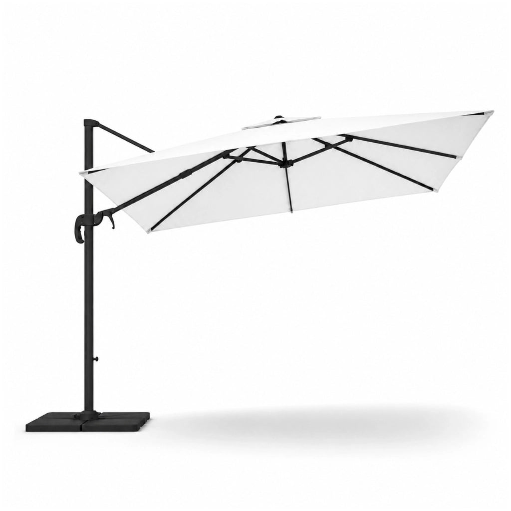 Ombrellone 3x4 M Con Braccio Retrattile Per Giardino Esterni Piscina Gazebo Terrazze Bar Hotel Struttura In Acciaio Inossidabile Braccio Girevole 360° Telo 180 g/m2 Impermeabile Resistente Ai Raggi UV Bianco