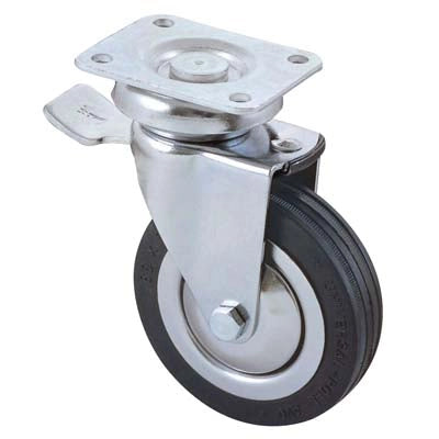 RUOTA A FORCELLA GIREVOLE + FERMO 155BIS AVO  A/CROMATO/GOMMA NERA D.MM  60X24 P.MM 64X50