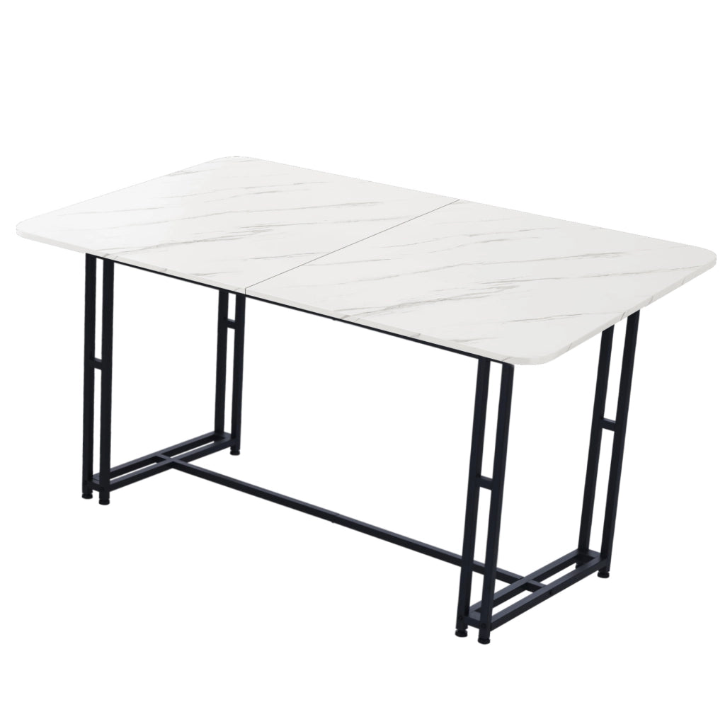 Tavolo da pranzo moderno in MDF 140 cm con gambe in metallo nero; bianco e nero