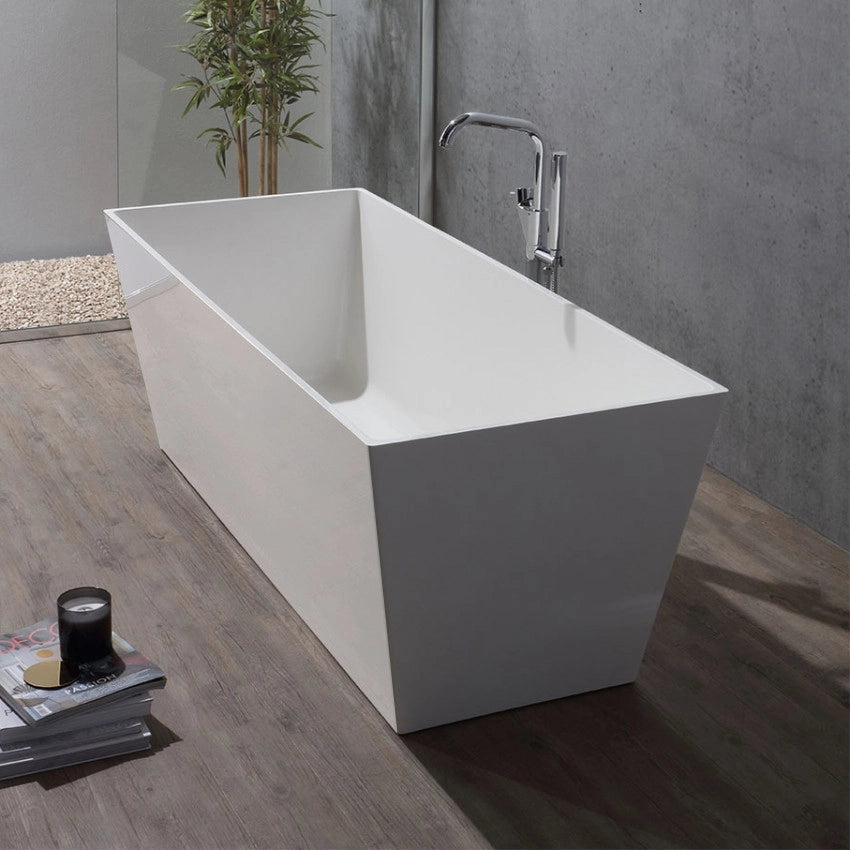 Vasca da bagno moderna freestandig in marmo resina rettangolare bianca 160cm Badok Okyo
