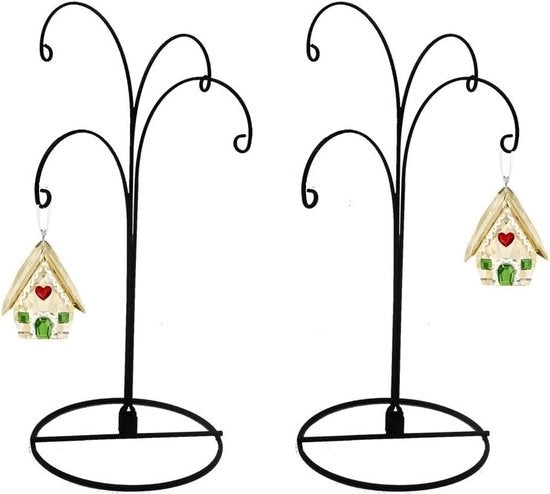 Due supporti per gioielli - display per accessori - supporto per decorazioni - appendiabiti di Natale - appendiabiti - maniglione per appendere - supporto per gatto - gatto di vetro - pallone di Natale - 4 braccia - 30 cm - Nero